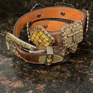 Calf skin bejeweled western leather belt